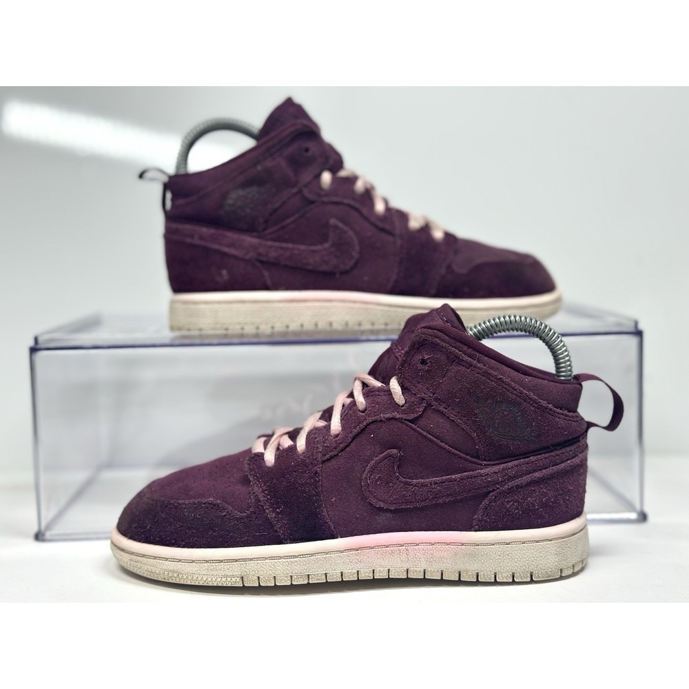 Nike Air Jordan Retro 1 Mid GS 554725-625 Bordeaux Sail Youth Shoes Sz 13C Suede